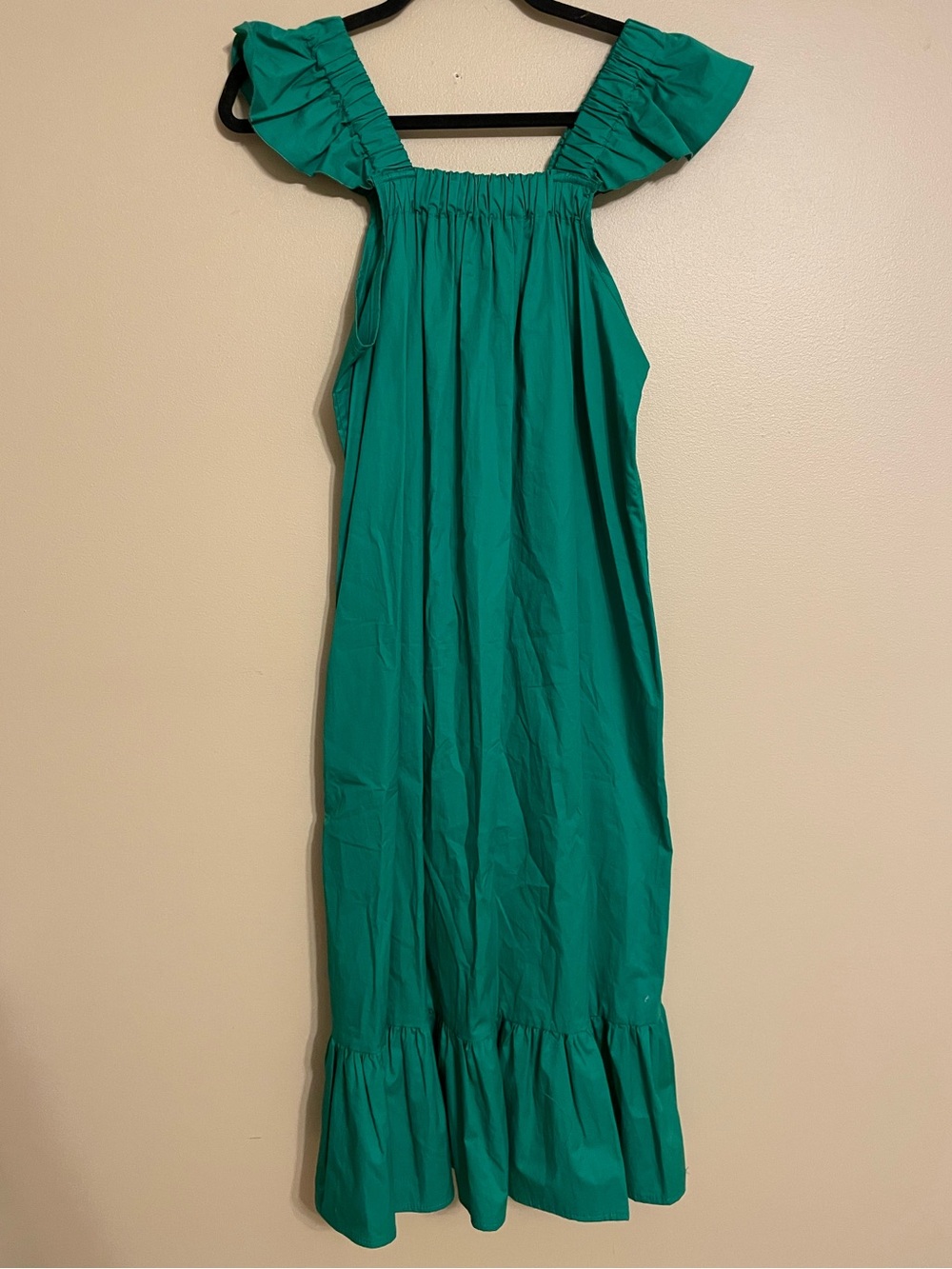 MONICA NERA Kelly green midi dress ruffle cotton made in Peru size small